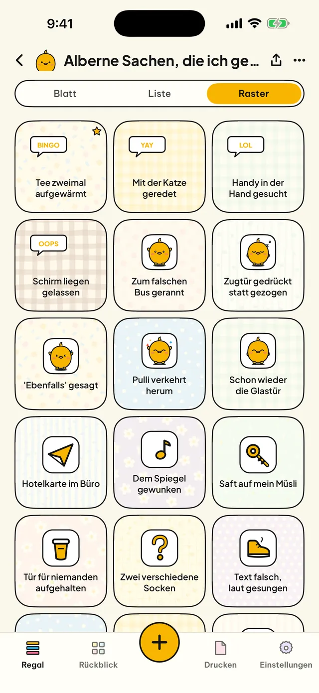 Feld, Liste oder Raster.