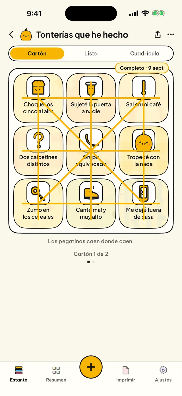 Tu vida en un cartón de bingo.