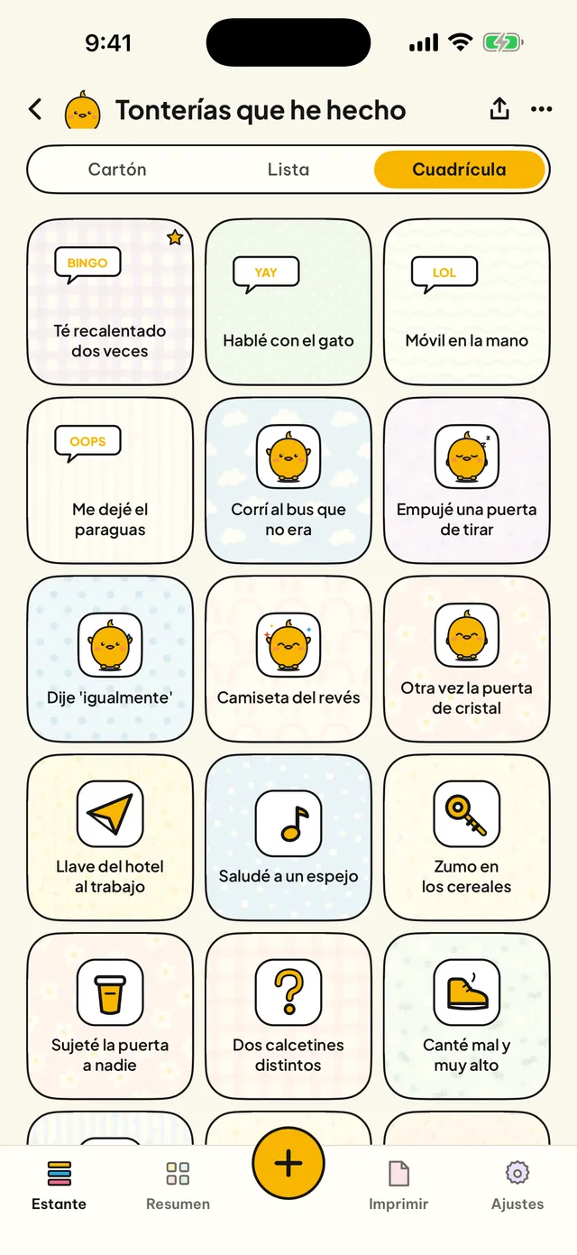 Cartón, lista o cuadrícula.