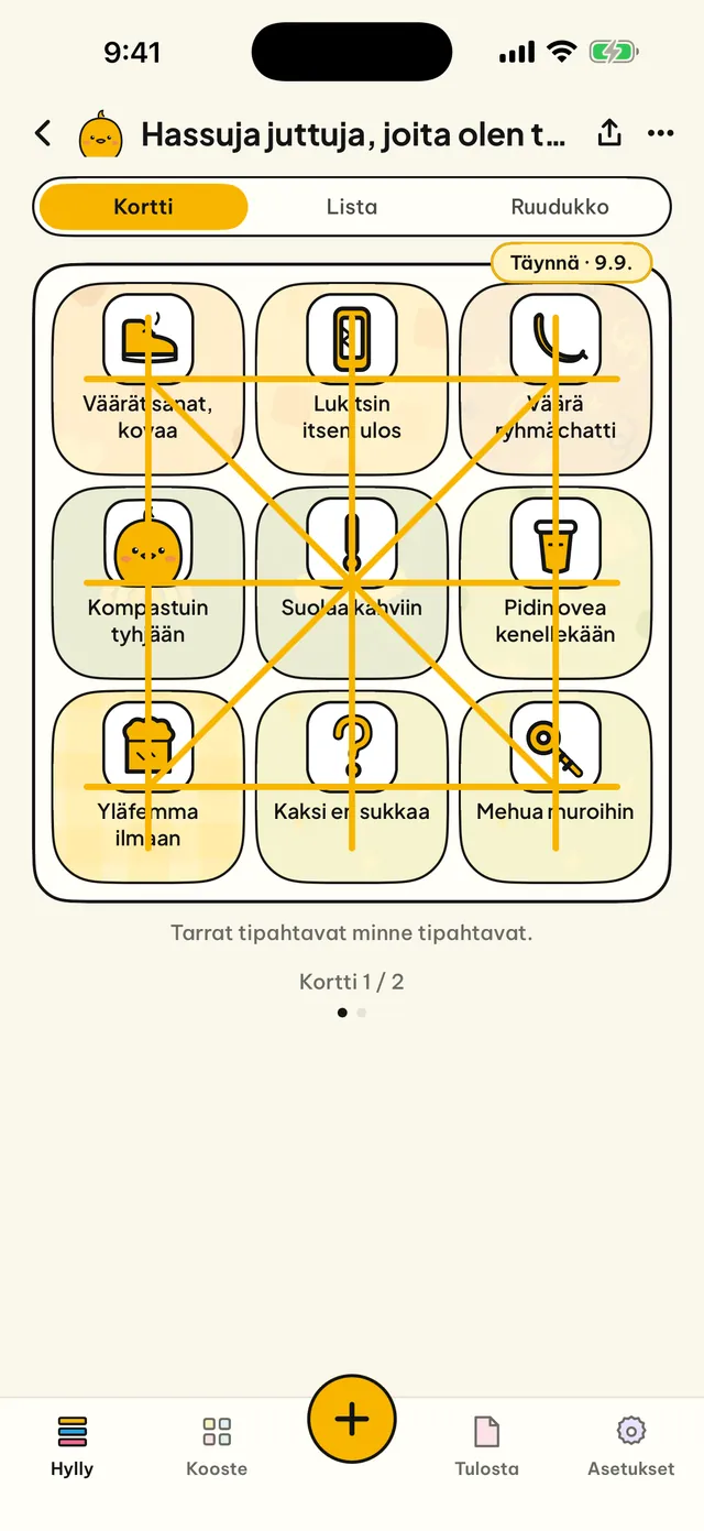 Elämäsi bingoruudukossa.