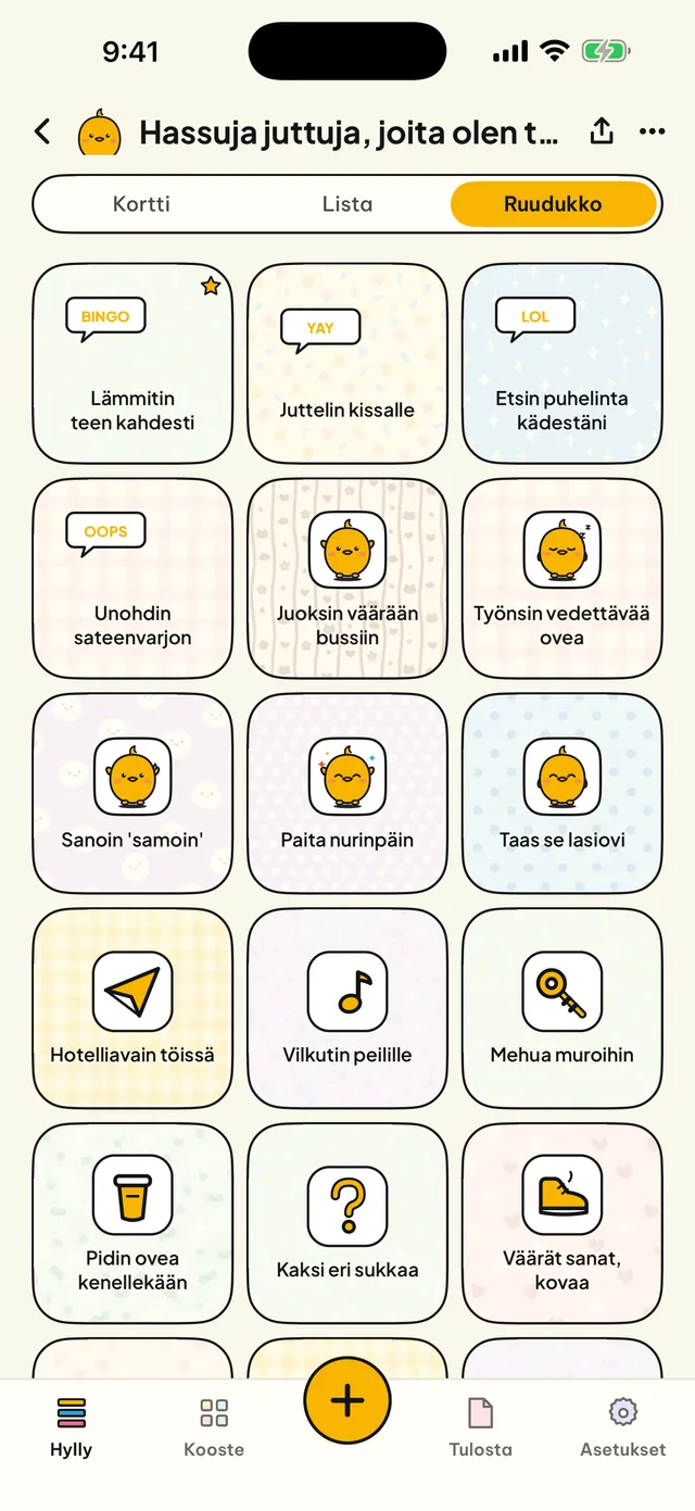 Ruudukko, lista tai kuvat.