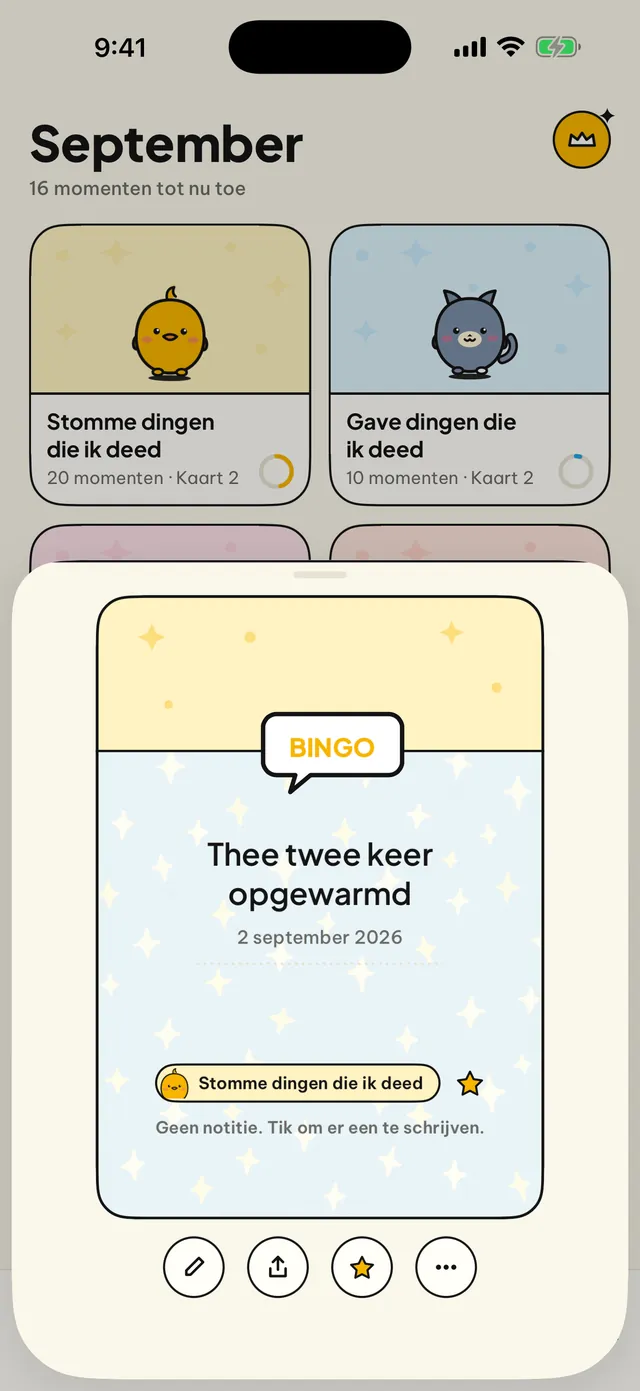Elk moment krijgt een kaart.