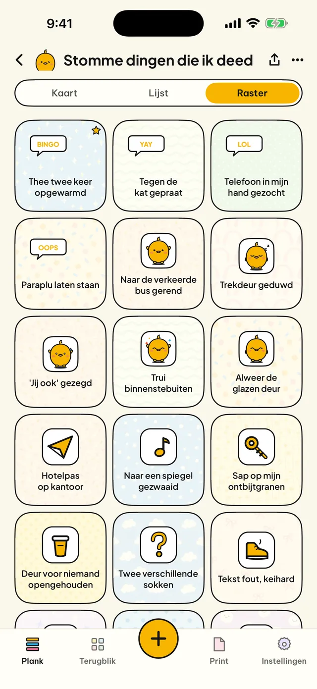 Kaart, lijst of raster.