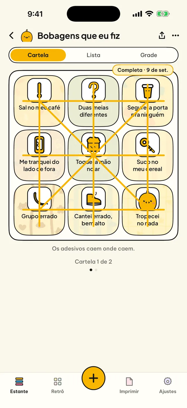 Sua vida numa cartela de bingo.