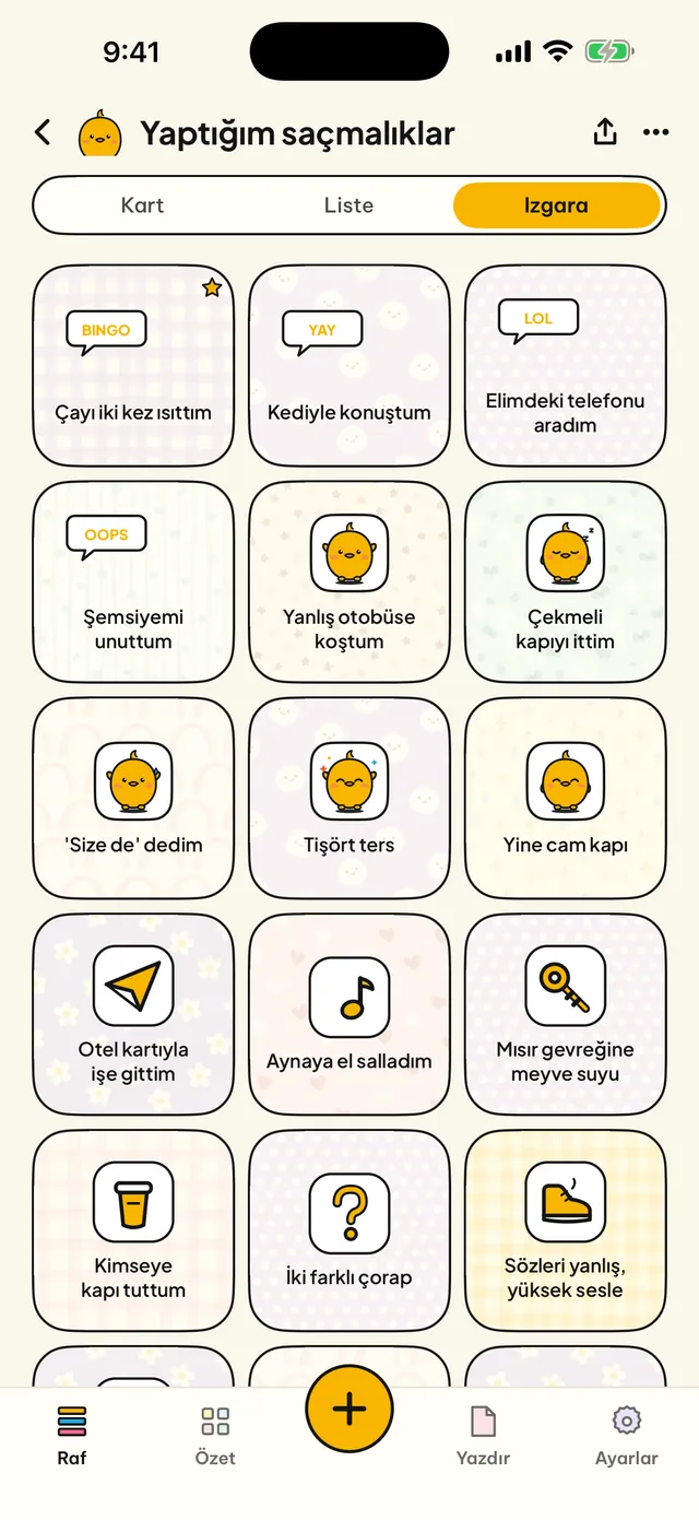 Kart, liste ya da ızgara.